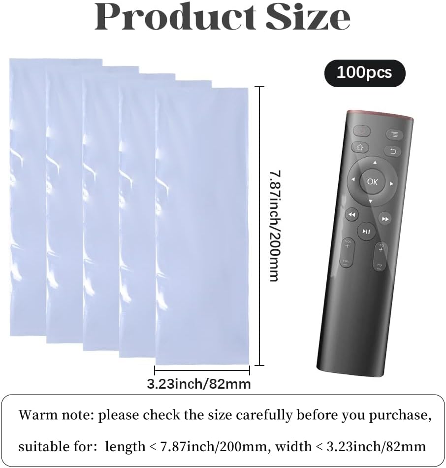 GORGECRAFT 100Pcs Clear Shrink Wrap Bags 7.9 x 3.2 Inch Plastic Remote Control Cover Protector Waterproof Dustproof Rectangle Film Heat Seal Bag for Packagaing Remote Control DIY Craft Projects