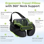 AUVON Travel Neck Pillow for Airplane with Seat Straps to Secure Head & Neck for Relaxing Sleep on Long Flights, Ear-Friendly Design, Supportive Memory Foam Neck Pillow, Breathable Fabric, Carry Case