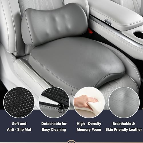 Image of Coverado Memory Foam Car Seat Cushion and Lumbar Support Pillow for Driving Seat, Ergonomic Design Soft and Breathable PU Leather, High Density Memory Foam for Neck & Lower Back Pain Relie
