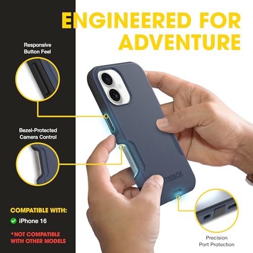 Image of OtterBox iPhone 16 (Only) - Commuter Series Case - Built-in MagSafe - Thin, Dual-Layer, Pocket-Friendly, Port Cover - Midnight Sky (Blue /Black)