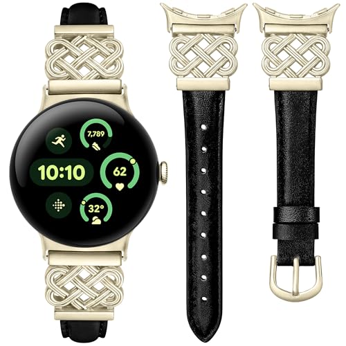 Image of TOYOUTHS Slim Leather Band Compatible with Google Pixel Watch 4 3 41mm /Pixel Watch 2 1 Band Women, Celtic Metal Dressy Thin Fashion Designer Premium Leather Strap for Google 4 3 2 1 Smartwatch