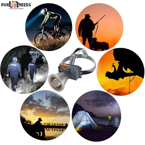 Image of Pick Ur Needs 150 Watt Laser Rechargeable Head Lamp 3 LED Mode Aluminum Body 2000mAh Battery Head Torch /Headlamp for Camping (Silver)