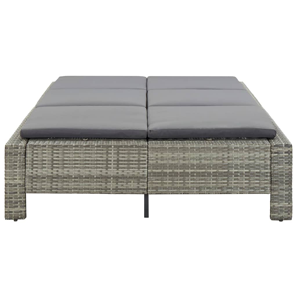 Lettino da giardino per 2 persone, in polyrattan, con cuscino grigio, resistente alle intemperie, per terrazza, balcone, piscina e campeggio, regolabile per un comodo relax