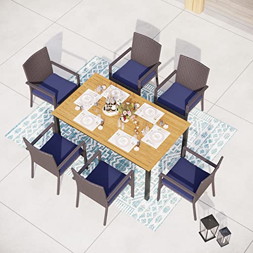 Image of MFSTUDIO Patio Rattan Chairs Set of 6, Wicker Outdoor Dining Chairs Set of 6, All Weather Patio Armchairs w /Armrests, Steel Frame, Brown, 330lbs