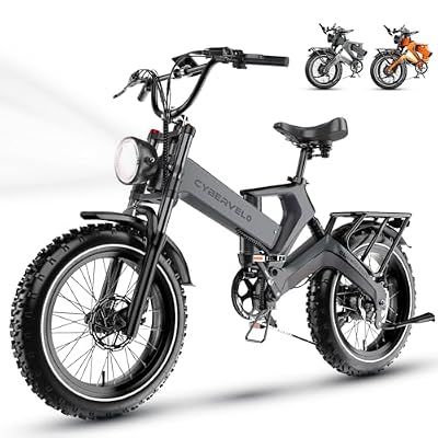 Cybervelo 1000W(Peak 2000W) Folding Electric Bike for Adults,35MPH 100Mile,48V 40Ah Removable Battery,20" x 4.0 Fat Tire Foldable Electric Bicycle,8-Speed Electric Mountain E-Bike, Commuter Ebikes