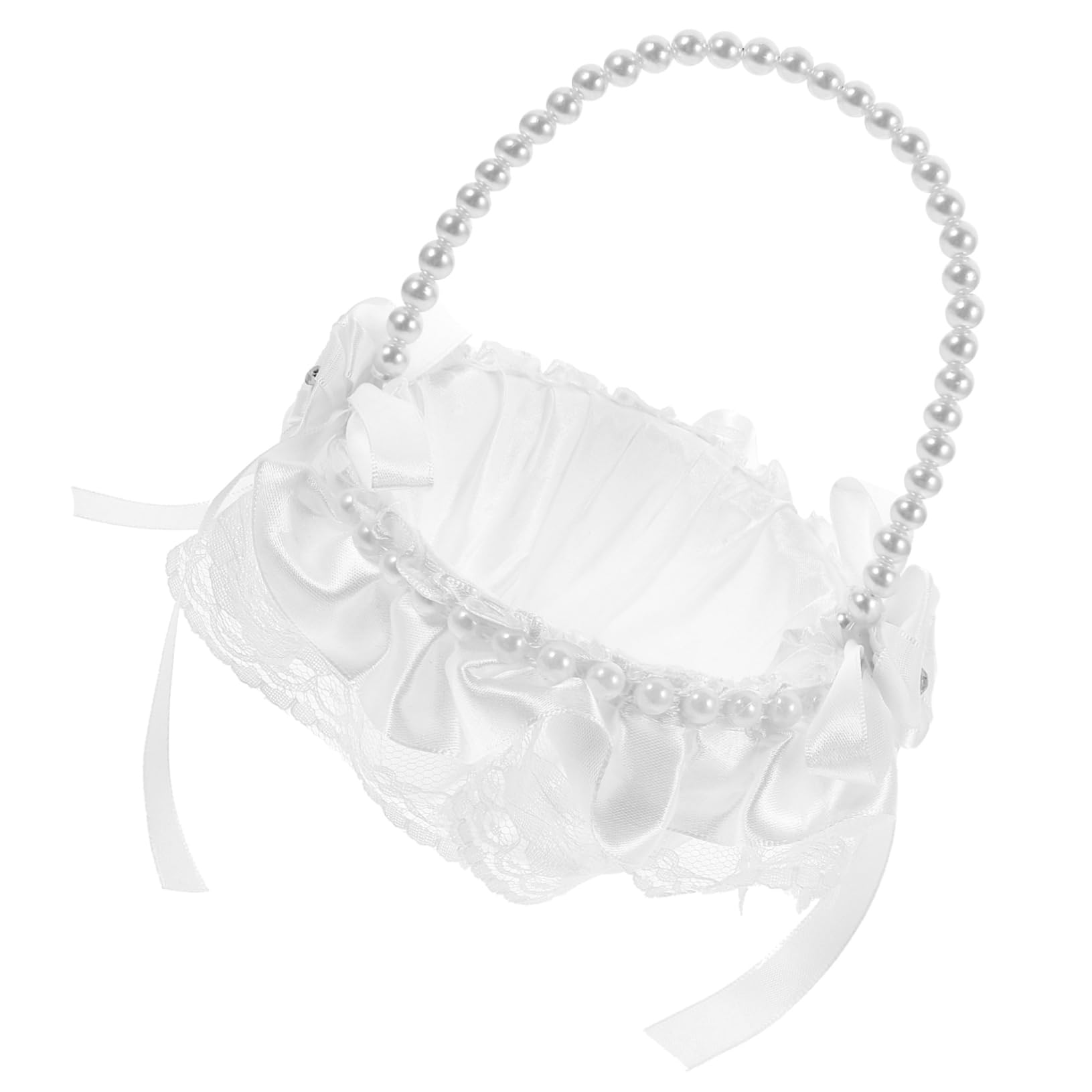 Alipis 4pièces Panier Fleuri Dentelle Romantique Pour Demoiselle Honneur Panier à Bonbons Élégant Avec Poignée Perles Pour Mariage Décoration De Cérémonie Et Transport De Fleurs