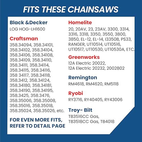 Image of 16 Inch Chainsaw Chain, 3 /8 inch LP Pitch .050 inch Gauge 56 Drive Links, Germany Steel Anti-Kickback Replacement for Poulan P3816, Craftsman CMECS600, S160, S165, Ryobi, 3-Pack