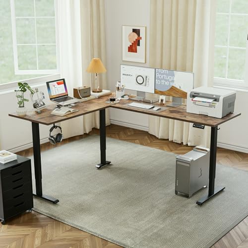 Image of Agilestic L-Shaped Standing Desk Adjustable Height, Electric Corner Standing Desk, Sit Stand Up Desk, 75x61 inch Sit Stand Computer Table, Rustic Brown