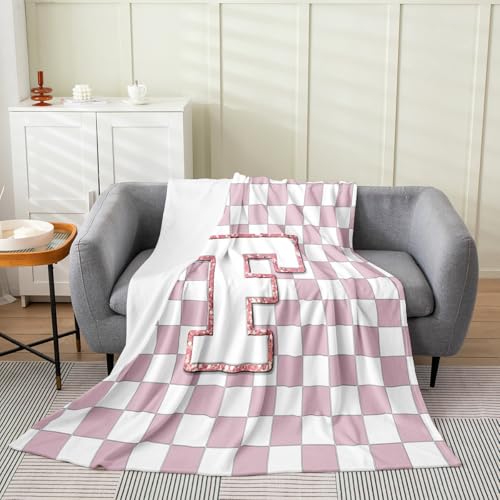 Image of Erosebridal Pink Initial F Fuzzy Plush Throw Kawaii Plaid Checkered Fleece Blanket Cute Personalized Monogram Flannel Blanket for Kids Girls,Fashion Grids Gingham Decor for Bed Couch Baby 30 inchx40 inch