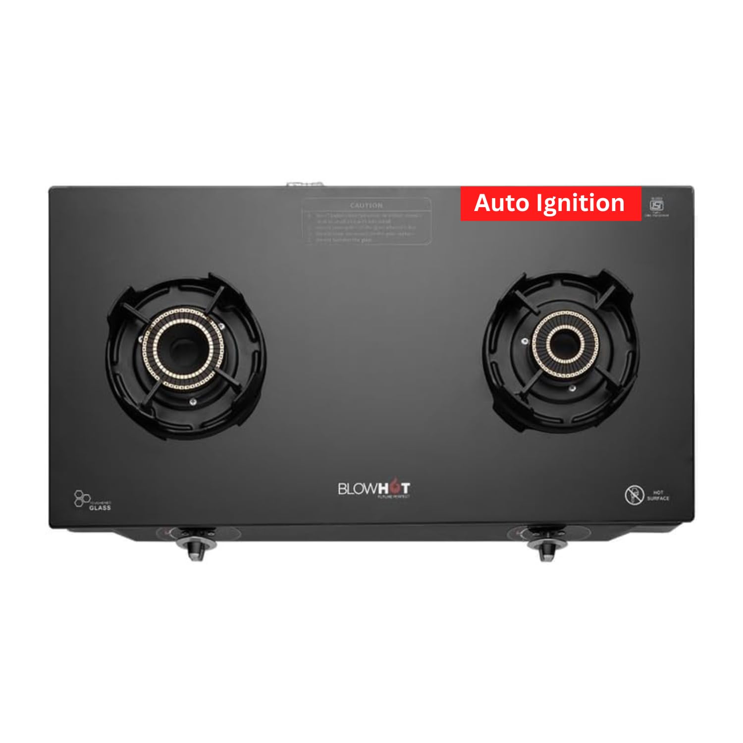 Auto Ignition 2 Tornado Brass Burner Gas Stove Emerald - Toughened Glass Cook Top -ISI certified- Black Powder Coated Body - 2 Year Warranty By Blowhot on Burner, Gas Valve and Glass