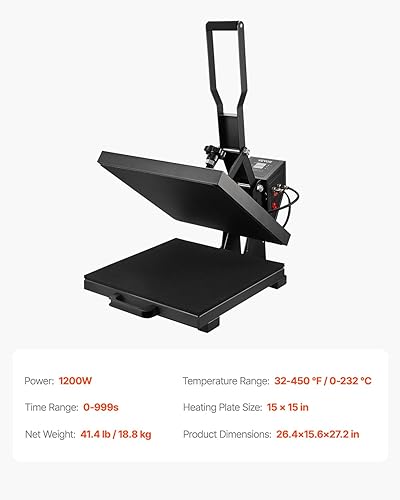 Vista 17 de VEVOR Máquina de prensa de calor 2 en 1 para camisetas y sombreros, máquina de prensa digital profesional de camisetas de 15 x 15 pulgadas