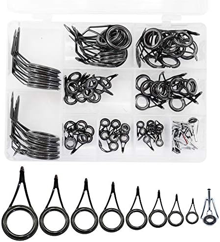 iztor 90pcs 9 Sizes Fishing Rod Guide Tip Fishing Line Spinning Guide Eyes Rings Tip Top Repair Kit Set