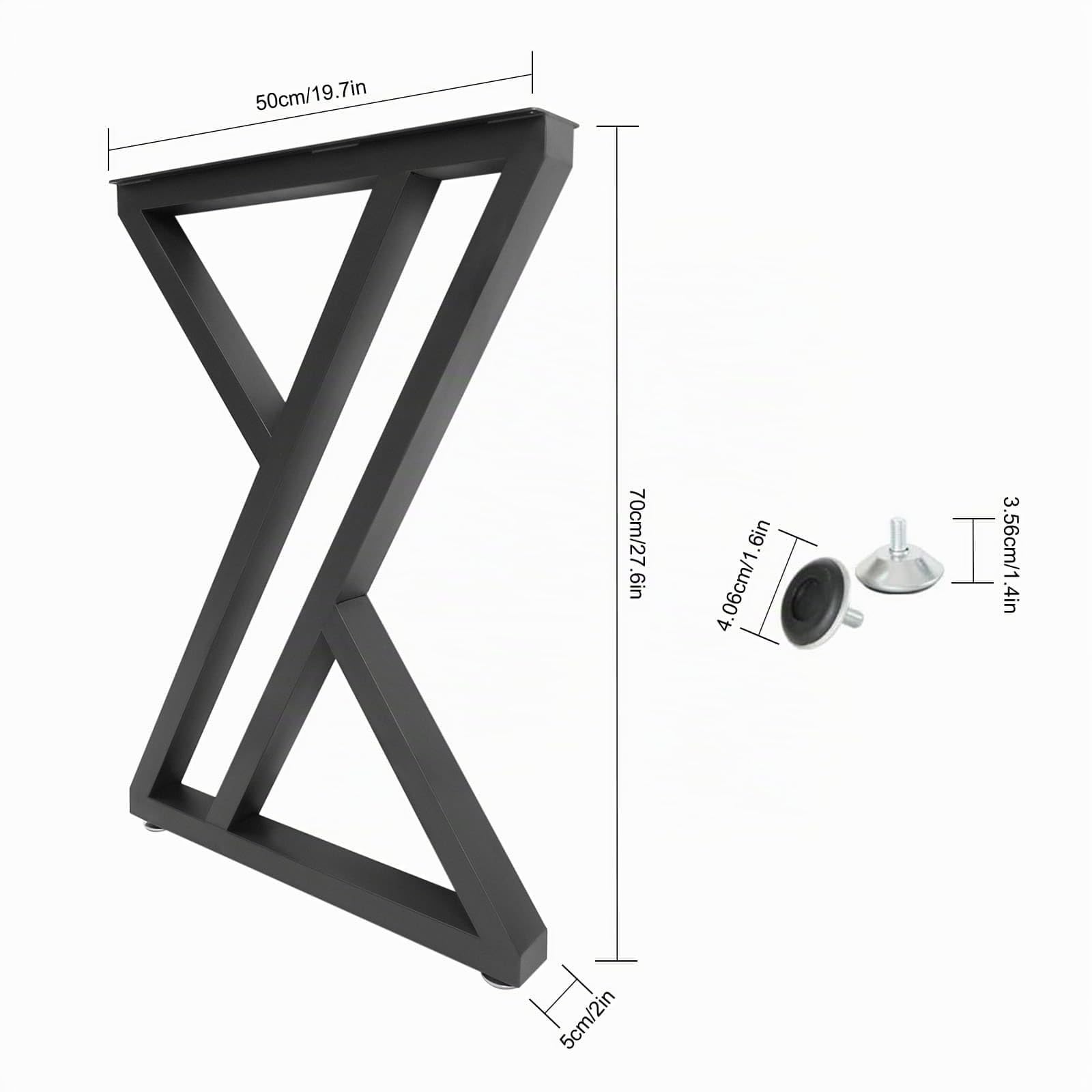 Set di 2 gambe da tavolo in metallo, forma a X stabile, capacità di carico 300 kg, stile industriale, altezza 70 x larghezza 50 cm, per soggiorno, ufficio, hotel, bar