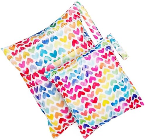 Loscarol 2 Stück wetbag Kindergarten groß, nasstasche Wet Bag schwimmsachen | windeltasche organizer, nassbeutel Kindergarten personalisiert for Baby stoffwindeln ( Herz )