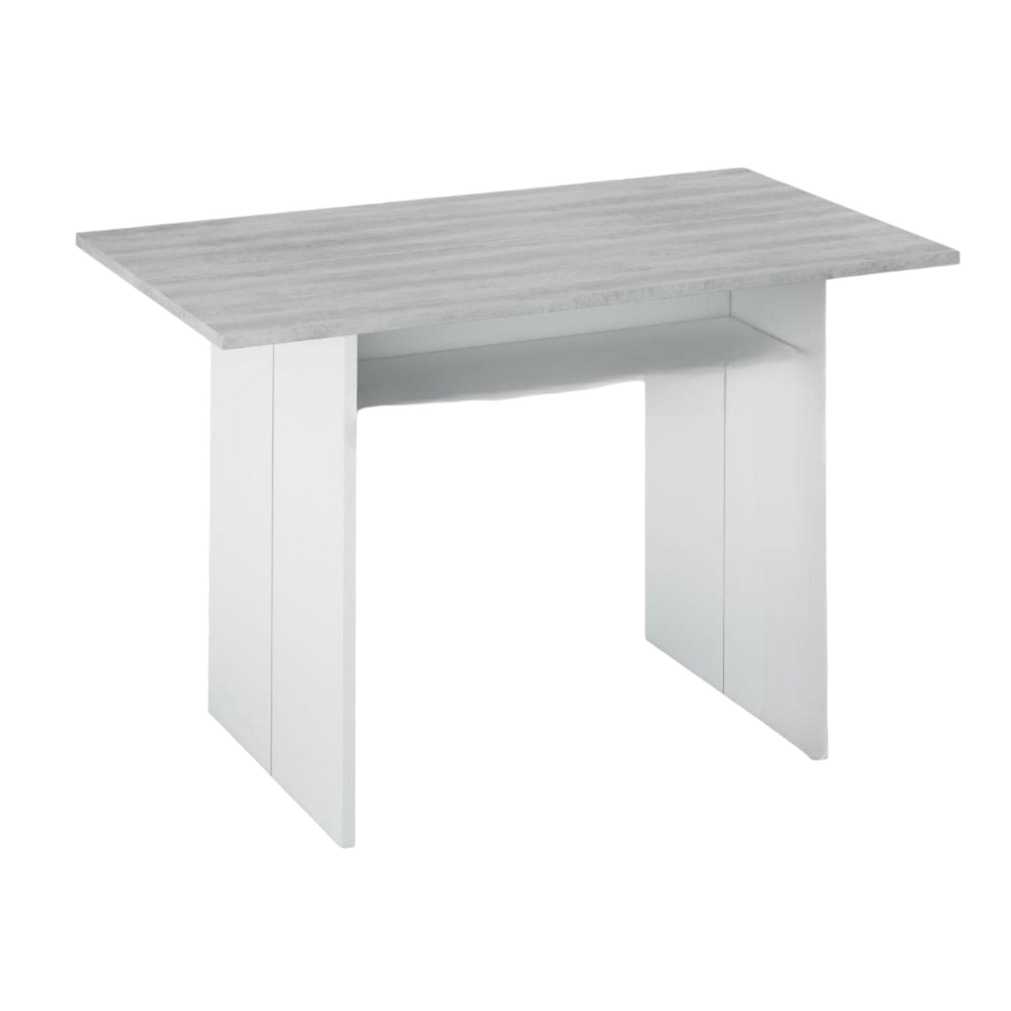 Dmora Tavolo Allungabile Salvaspazio Garland in Legno, 2-4 Posti con apertura a libro e vano contenitore, Per cucina, 35/70h77 cm Bianco Cemento