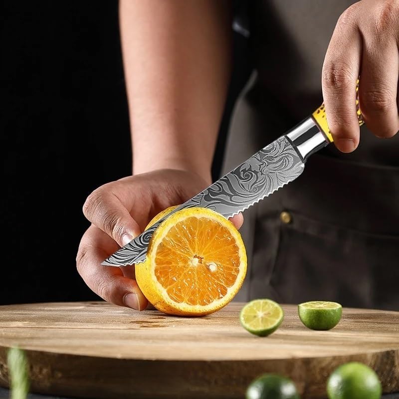 Steak Knife Set, 6PCS Professional Steak Knife Kitchen Knife Carbon Steel Cleaver Meat Peeling Japanese Chef Knives Plastic Handle