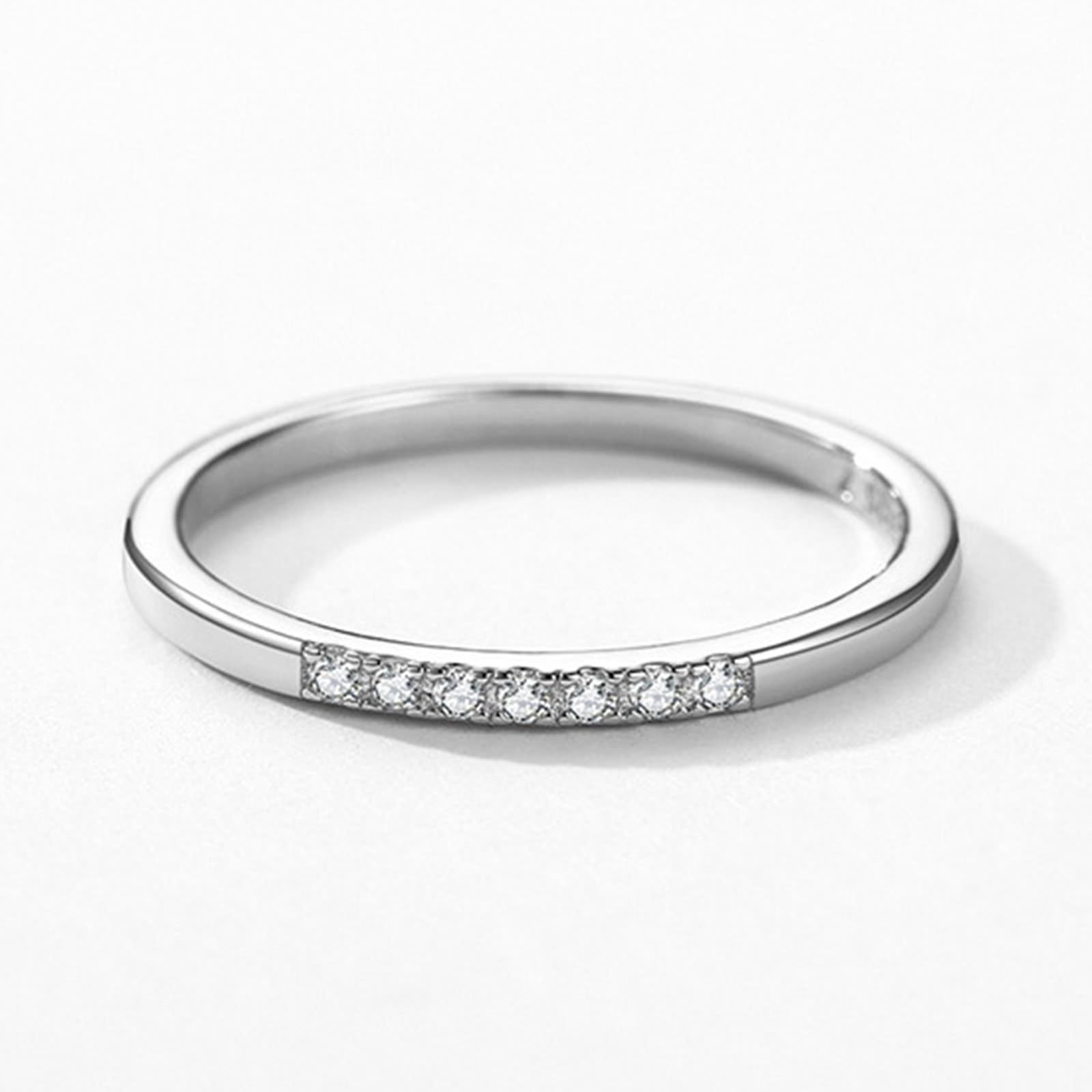 Moissanit Anillo de compromiso de oro blanco de 9 K/14 K, delicado anillo apilable fino de oro blanco Au 375/585 anillos de pareja joyas auténticas, tallas 47-62