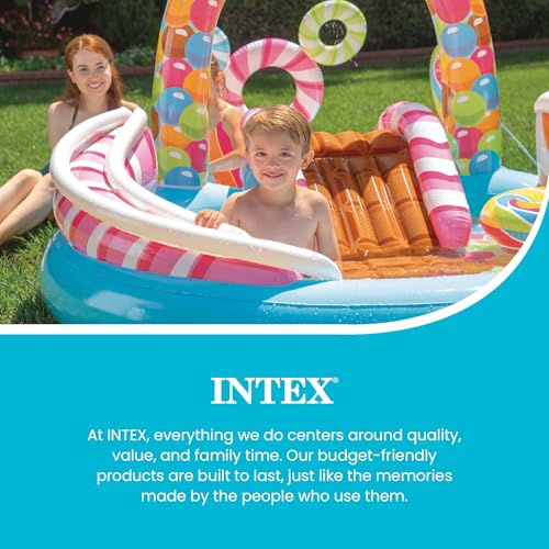 Image of INTEX Candy Zone Inflatable Kiddie Pool: Inflatable Kids Pool with Water Sprayer and Slide - Splash Pad - 116 inch x 75 inch x 51 inch - Ages 3+