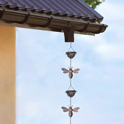 Miniatura 4 de SMQLJXC Cadena de lluvia de 8.5 pies para abejas y copas, decoración para exteriores, canaleta de lluvia, drenaje, atrapador de lluvia