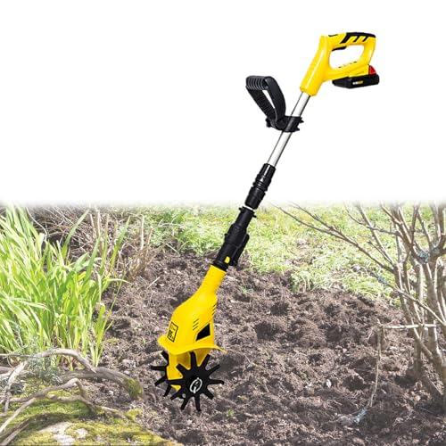 Kindevieft Motozappa A Batteria da 20 V, Motozappa Elettrica da Giardino 250 Giri/Min, Motozappa da Giardino per Coltivazione di Prato/Giardinaggio/Terreno, Larghezza di Lavorazione 4 Pollici