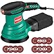 HYCHIKA Exzenterschleifer, 300W Schleifmaschine 6000-13000 U/min, 6 Gänge, mit 12pcs Schleifpapier (8 Löcher, 125mm), Schleifer mit Absaugung, Staubfangbehälter