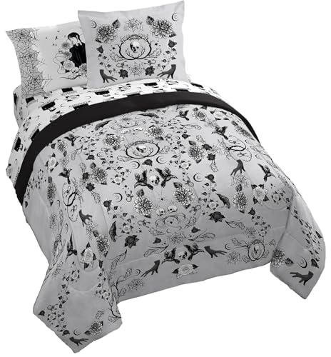Image of Wednesday Addams Queen Comforter Set 7 Piece Floral Bedding for Girls, Gray