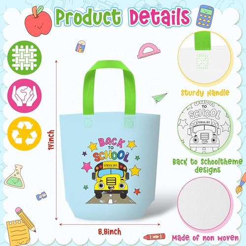 Image of FMuimshouwo Back to School Coloring Goodie Bags for Kids - 24Pcs First Day of School Bulk Color Your Own Gift Bags with Handle Reusable Coloring Bag Non Woven Tote Bag for Classroom Party DIY Crafts