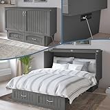 AFI, Nantucket Queen Murphy Bed Chest with Mattress, Storage Drawer and Built-In USB Charger, Grey