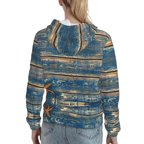 Pull à capuche imprimé d'été Old Wood Starfish pour soirées fraîches et plage - 4