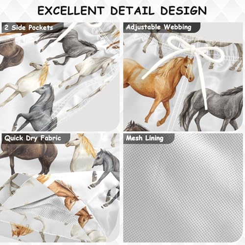 Pigsaly Boys' Swim Board Shorts Watercolor Funny Black Brown Horses Boy's Swim Trunks Kids Swimwear 2T3