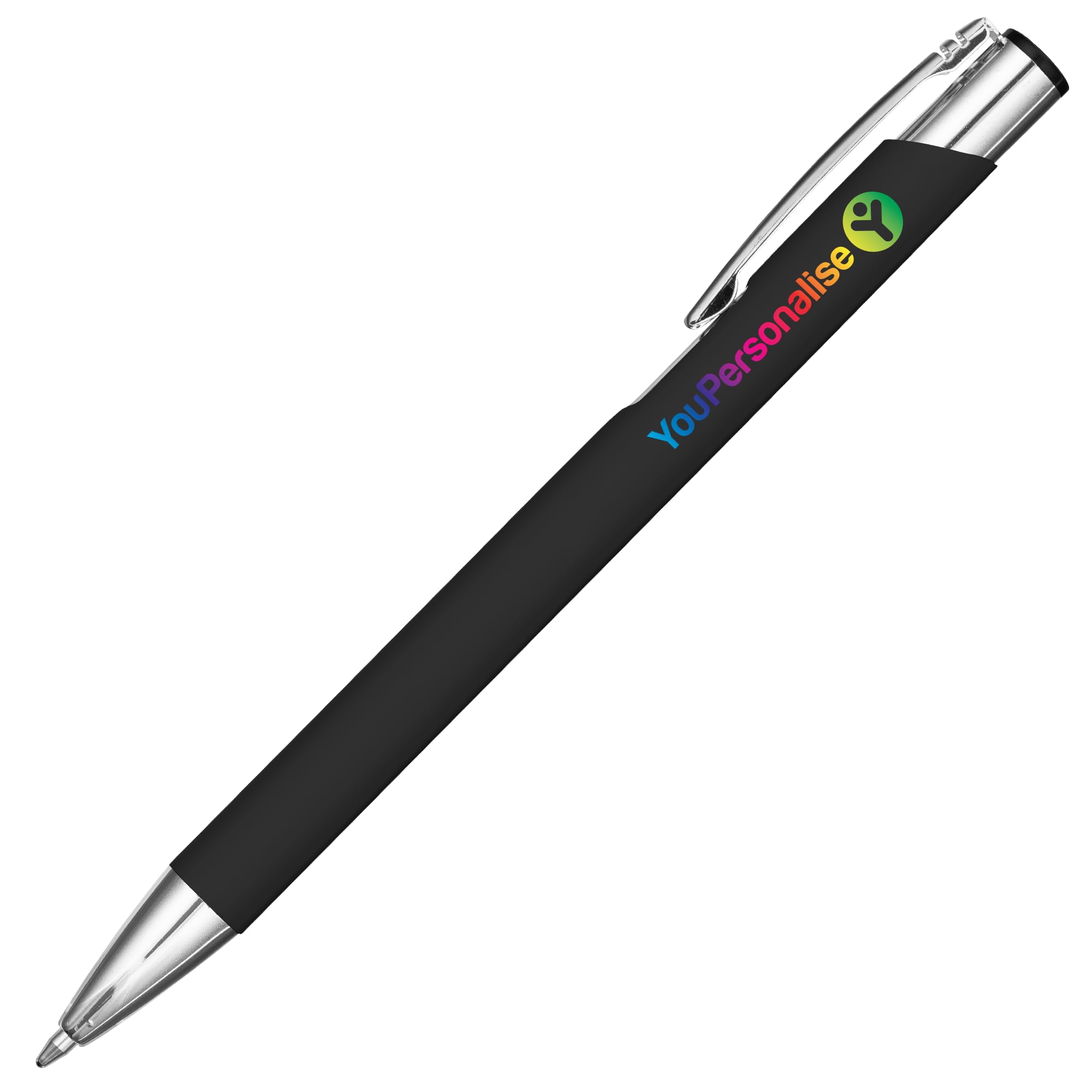 50 Premium Business Logo Pens Personalised Promotional Full Colour Print Soft Touch Mood Pens in Black