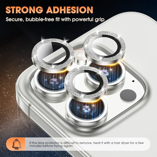 Image of for iPhone 16 Pro /16 Pro Max Camera Lens Protector Bling Individual Metal Glitter Ring 9H Hardness Scratchproof Protector, Stylish Phone Accessories, Case Friendly (Glitter Silver)