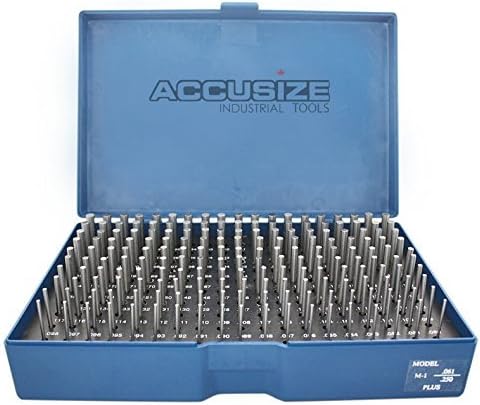 Accusize Industrial Tools 190 Pc 0.061'' to 0.250'' Plus Pin Gauge Set, Class Zz, 2'' Overall Length, P1(+)