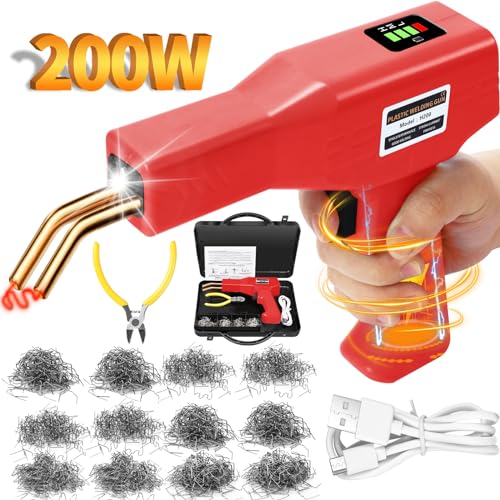 200W Upgraded Plastic Welding Kit，5000mAh USB Rechargeable Plastic Welder Kit, Plastic Repair Kit with 1050PCS Hot Stapler, Cordless Plastic Welding Machine for Plastic Crack Repair