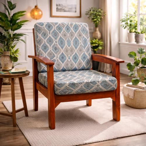 Image of STITCHNEST 'Contour Fit Series' Stretchable Printed Wooden Sofa Cover (Pack of 4) - Elastic Wooden Chair Cover | Wooden Sofa Seat Cover | Size - 20-21 x 20-21 x 3-5 in