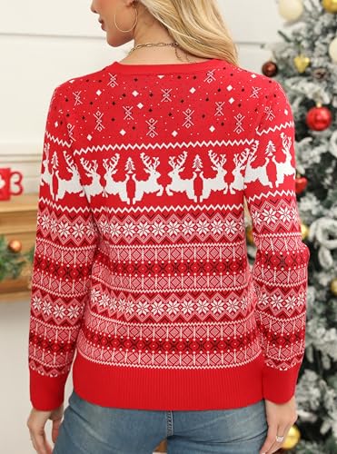 Image of Women's Christmas Sweater,Crew Neck Long Sleeve Soft Warm Winter Snowflake Reindeer Xmas Pullover Tops