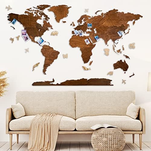 HYPERI Wooden Map of The World for Wall, Xtra Large Wood Art Wall Decor, Travel Map World, Walnut World Map Wall Art, Mapa Mundi Para Pared, Wall Map of World, 2D Wall Decor, Gifts for Dad (X-Large)