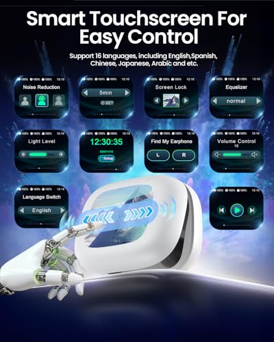 Image of LEEMC Wireless Earbuds, Bluetooth Headphones 6.0, Ear Buds with Touch Screen, ANC ENC Noise Cancelling, 40H Bass Stereo Sound Over-Ear Earphones for iOS, Android, Sports, Workout, White
