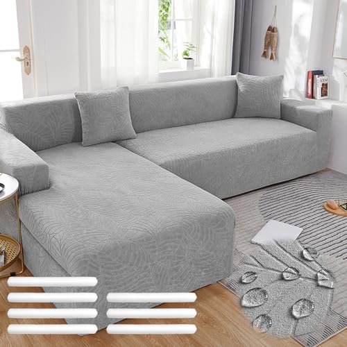 Bocguy Sofa Überzug, Couchbezug L/U Form, Sofaüberzug Ecksofa, Universal Sofa Überwürfe, Stretch Couch Cover mit Schaumstoffstab und 1 Kissenbezug für 1/2/3/4 Sitzer(L-förmiges Ecksofa Erfordert Zwei)