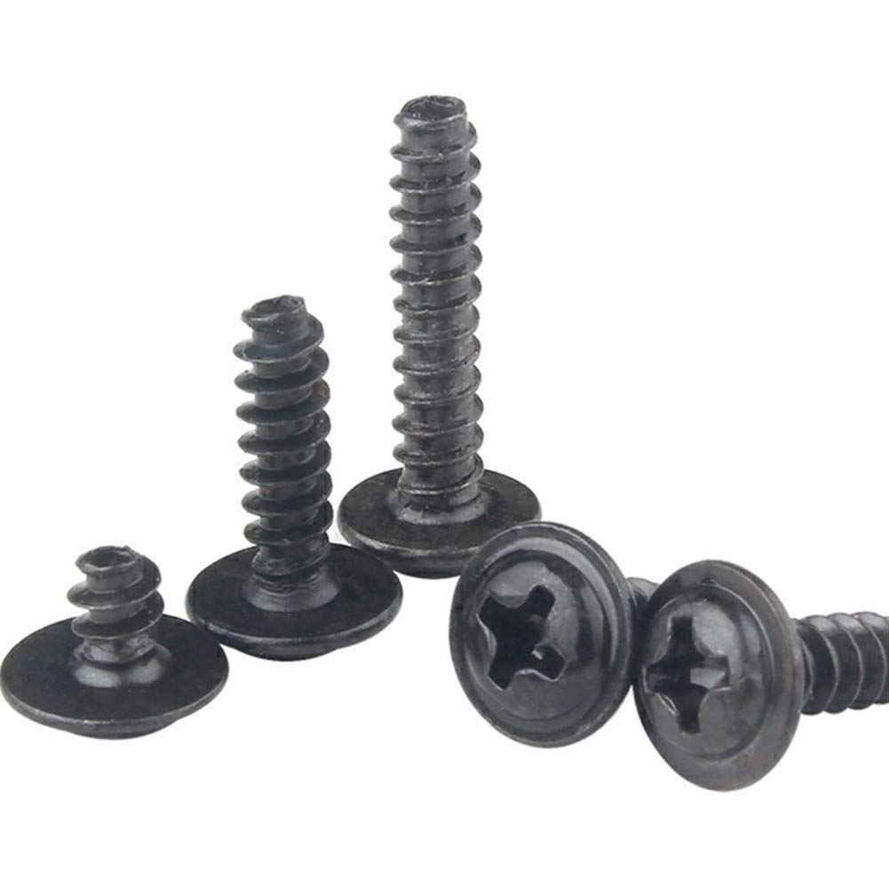 Juego de tornillos de rosca, 100 tornillos de cabeza redonda con arandela, autorroscantes, chapados en negro, pernos de grifo M2 M3 (M2, 100 unidades, 5 mm)