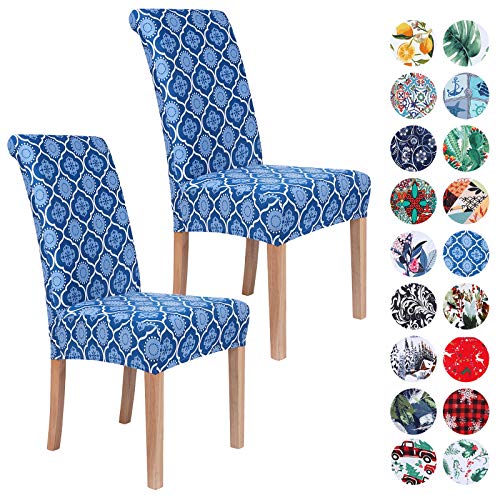 Colorxy Spandex Chair Covers for Dining Room Set of 2, Stretch Printed Chair Protectors Covers, Removable and Washable, Moroccan