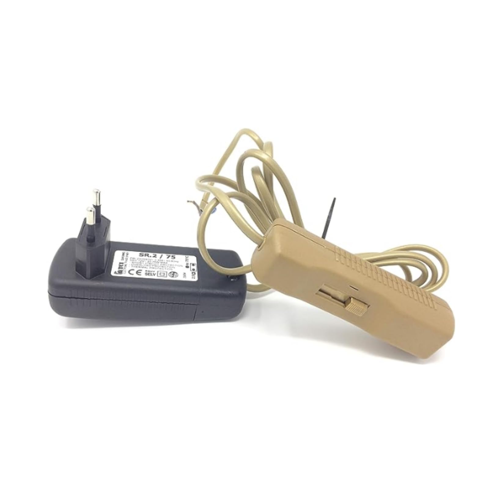 TCI Netzteil Halogen, Steckernetzteil 230V, Dimmer SR.2/75 Schnurdimmer Trafo Transformator 12 Volt 75 Watt, gold