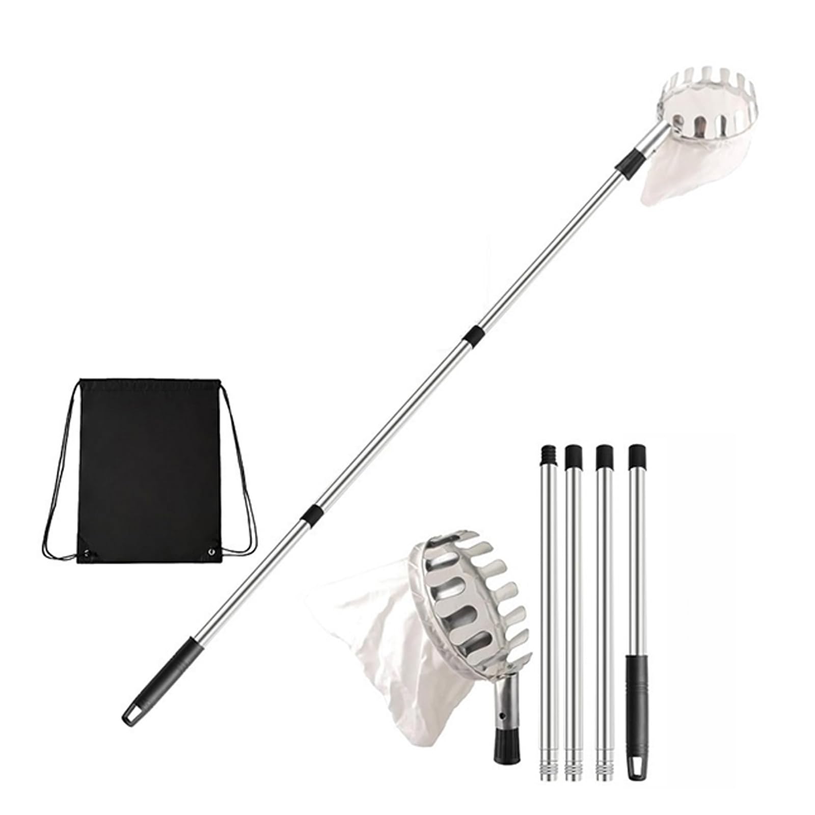 Telescopic Fruit Collection Tool Adjustable 3.3ft to 13ft Handle with Stainless Steel Head for Gathering Pears Oranges in Gardens Fruit Picker with Basket Telescoping