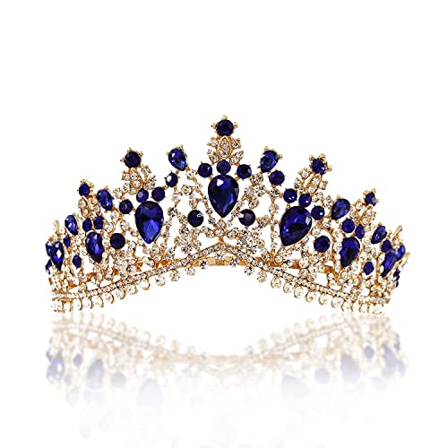 Womens Birthday Party Crown Crystal Gothic Wedding Anniversary Ceremony Hair Accessories Royal Blue