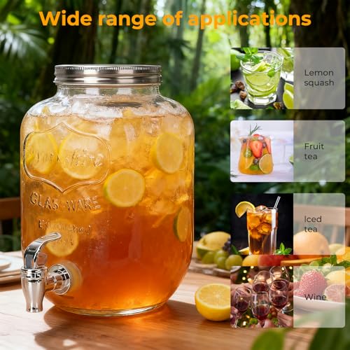 image for Cehomi 1 Gallon Drink Dispenser with Stand,2 Pcs Clear Glass Beverage 
