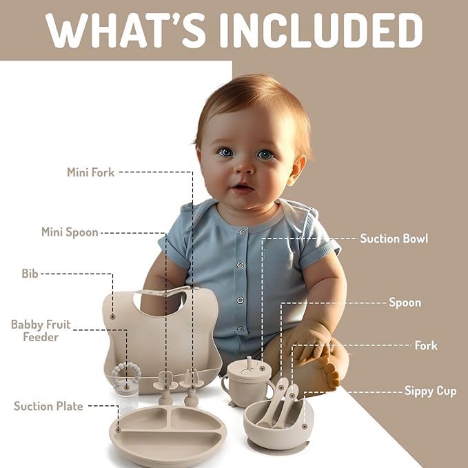Indique Baby Weaning Set, 11 Pcs Silicone Baby Feeding Set including Suction Plate, Weaning Kit with Adjustable Bib, Fork - Image 4