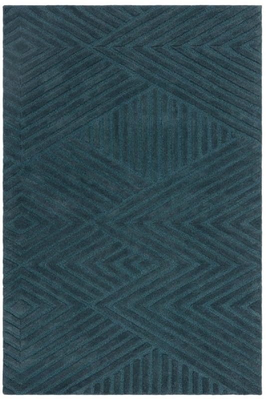 Image of Hand Tufted Modern Design Exported Collection High Low Pattern Wool Carpet for Living Room, Bedroom & Hall (Teal, 15 x 20 Feet)
