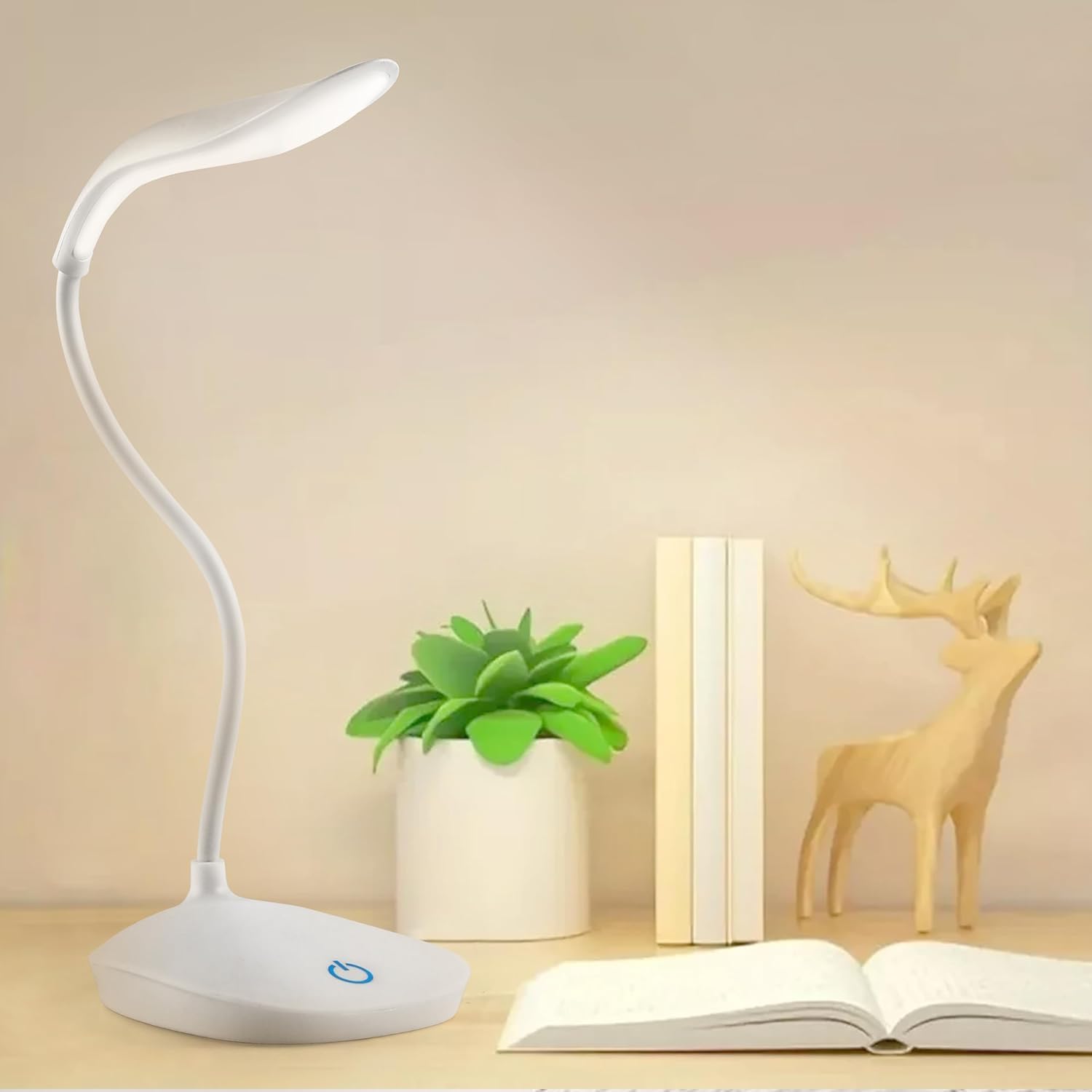 Plastic LED Study Lamp Rechargeable,Table Lamp for Study Room, Desk Lamp Light with 3 Brightness Levels,Portable USB Table Light,Study Table Lamp for Students,Reading & Work at Home,White (White)