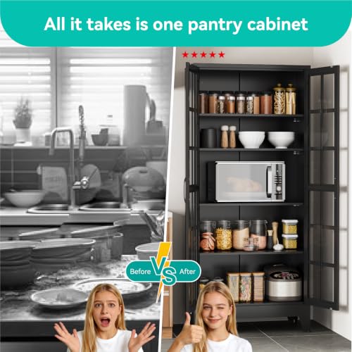 Image of Metal Storage Cabinet with Glass Doors and Adjustable Shelves