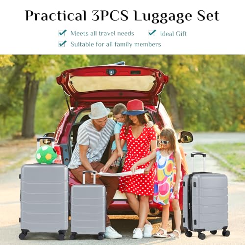 Image of OLIXIS 3-Piece Luggage Set, Carry On Suitcases with Spinner Wheels, Expandable Travel Luggage with TSA Approved Lock & ABS Hard Shell, Light Grey, 20 /24 /28 Inch